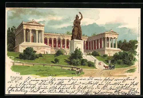 Lithographie München, Bavaria und Ruhmeshalle