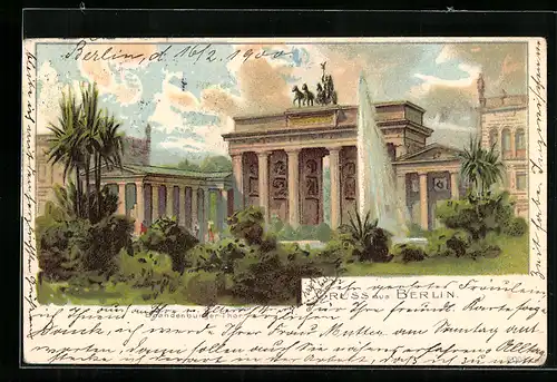 Lithographie Berlin, Blick zum Brandenburger Tor