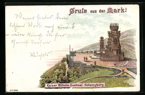 Lithographie Hohensyburg /Mark, Kaiser Wilhelm-Denkmal