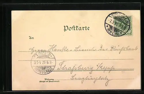 Lithographie Rüdesheim, Nationaldenkmal auf dem Niederwald, Abschied