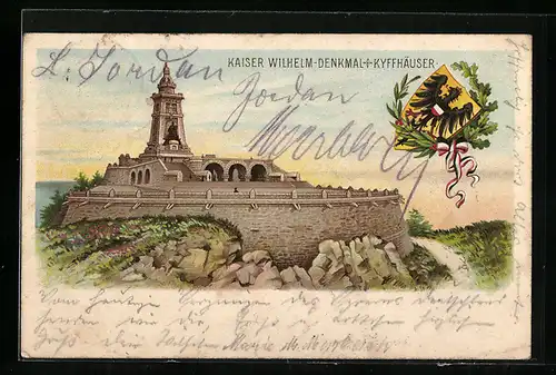 Lithographie Kyffhäuser, Totale vom Kaiser-Wilhelm-Denkmal