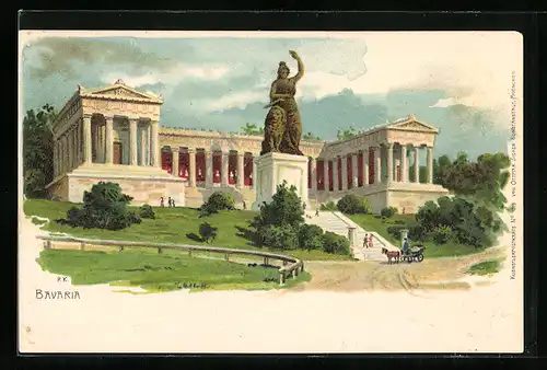 Lithographie München, Bavaria und Ruhmeshalle