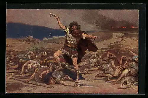 Künstler-AK Bilder aus dem Alten Testament, Simson erschlägt die Philister