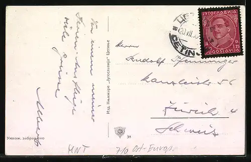 AK Cetinje, Ortsansicht vor den Bergen