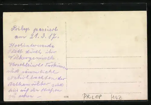 AK Prilep, Ortsansicht mit Kirchturm