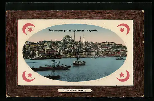 AK Constantinople, Vue panoramique et la Mosquée Suleymanié, Passepartout