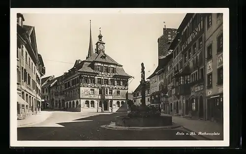 AK Stein am Rhein, Rathausplatz mit Brunnen