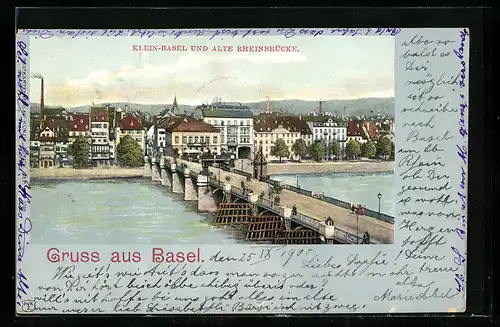 AK Basel, Klein-Basel und Alte Rheinbrücke