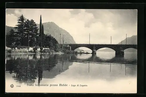 AK Melide, Ponte ferroviario presso Melide, Lago di Lugano