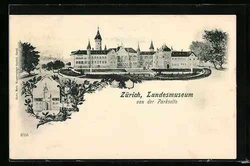 AK Zürich, Landesmuseum, Eröffnungs-Stempel 25.6.1898