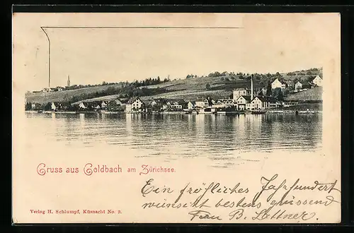 AK Goldbach, Ortsansicht vom Zürichsee aus