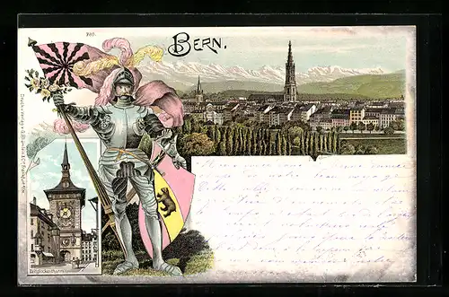 Lithographie Bern, Panorama, Zeitglockenturm & Ritter