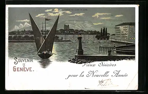 Lithographie Genève, Genève au Clair de Lune