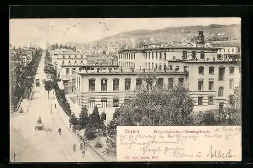 AK Zürich, Eidgenössisches Chemiegebäude mit Strassenbahn