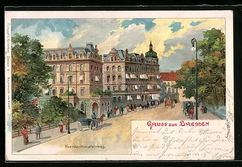 Lithographie Bremen, Pferdekutschen im Heerdenthorsteinweg