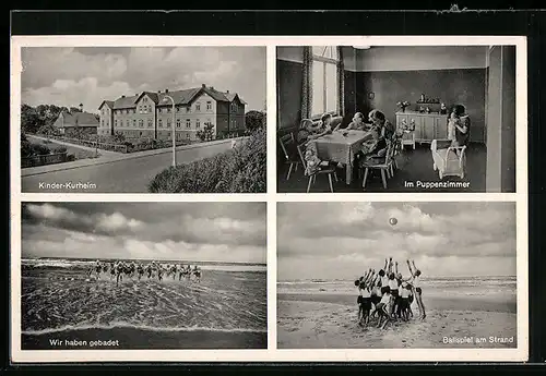 AK Wangerooge, Ansicht vom Kinder-Kurheim mit Strandbilder
