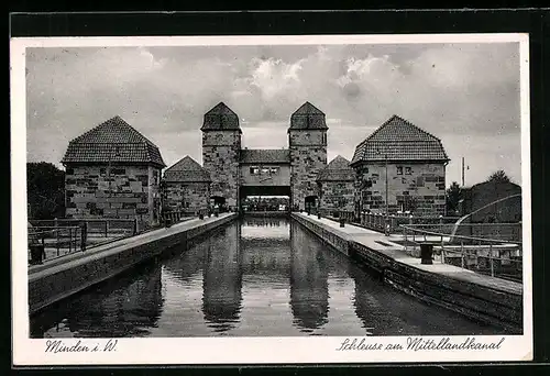 AK Minden i. W., Schleuse am Mittellandkanal