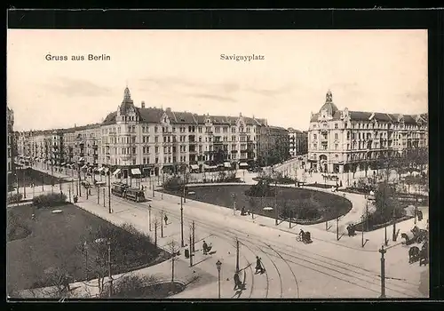 AK Berlin, Savignyplatz mit Strassenbahn