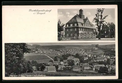 AK Burkhardtsdorf /Erzgeb., Mittlerer Ortsteil mit Siedlung, Rathaus