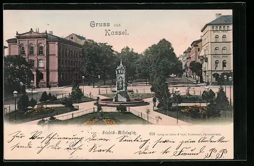 AK Kassel, Friedrich-Wilhelm-Platz mit Denkmal