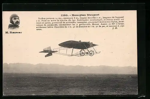AK Monoplan Nieuport, Pilot Niueport, Flugzeug
