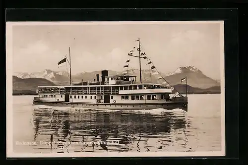 AK Bodensee, Doppelschrauben Dieselmotorschiff Allgäu auf dem Bodensee