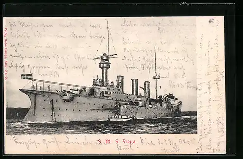 AK Kriegsschiff SMS Freya vor Anker