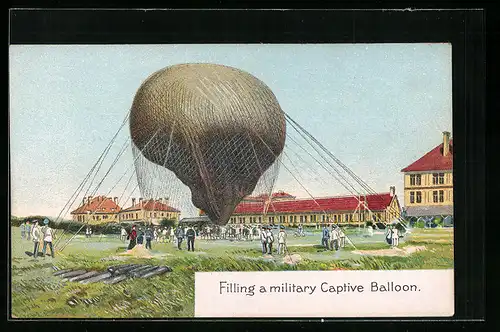 Künstler-AK Filling a military Captive Ballon