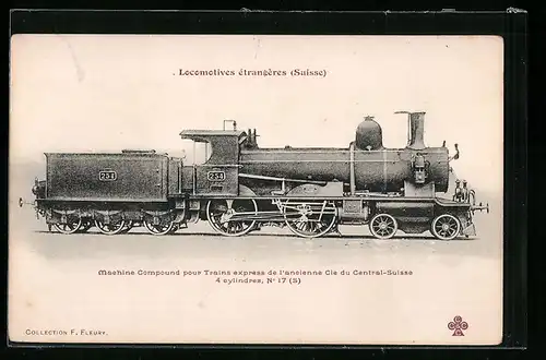 AK Machine Compound pour Trains express de l`ancienne Cie du Central-Suisse, schweizer Eisenbahn