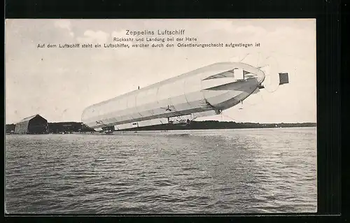 AK Friedrichshafen am Bodensee, Rückkehr und Landung eines Zeppelins bei der Halle