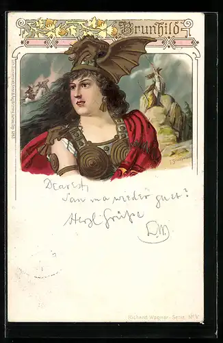 Künstler-AK Franz Stassen: Brunhild, in Goldener Rüstung mit Drachenhelm