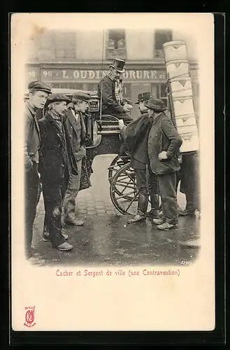 AK Paris, Cocher et Sergent de ville, Une Contravention, Herren an einer Pferdekutsche