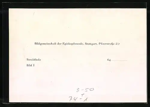 AK Fabrikarbeiter an maschinell betriebener Säge, Bildgemeinschaft der Episkopfreunde, Stuttgart, Pfizerstrasse 5 /7