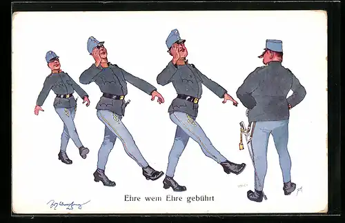 Künstler-AK Fritz Schönpflug: Soldaten machen Meldung