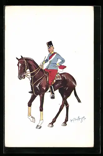 Künstler-AK Fritz Schönpflug: Soldat in Uniform zu Pferde