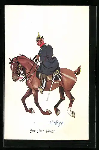 Künstler-AK Fritz Schönpflug: Der Herr Major in Uniform zu Pferde