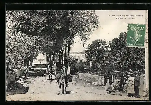 AK Vilaine, L`Allee mit Rind und Kutsche