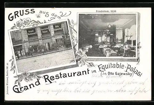 AK Berlin, Grand Restaurant im Equitable-Palast, Inh. Otto Gajewsky, Friedrichstrasse 59 /60