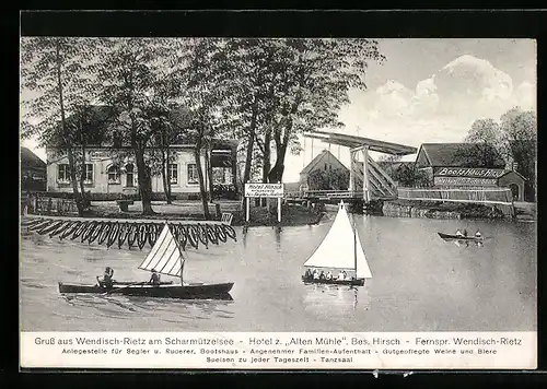 AK Wendisch-Rietz a. Scharmützelsee, Hotel z. Alten Mühle, Bes. Hirsch