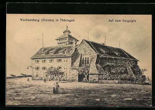 Künstler-AK Otto Thomasczek: Wachsenburg /Th., Auf dem Burgplatz der Wachsenburg