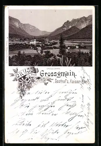 Lithographie Grossgmain, Gasthof zum Kaiser Karl, Panorama