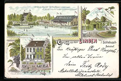 Lithographie Linden bei Schlebusch, Restaurant Unter den Linden, Eremitage
