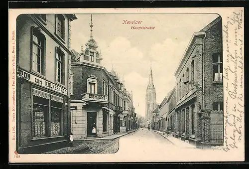 AK Kevelaer, Hauptstrasse mit Gasthaus zum Kölner Hof