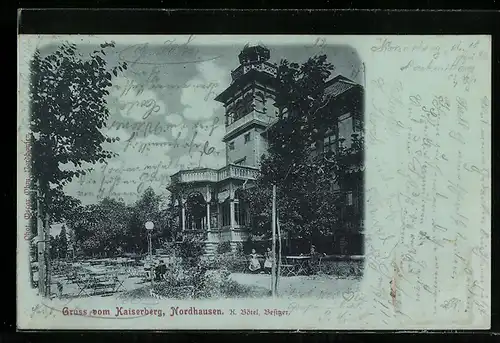 Mondschein-AK Nordhausen, Gasthaus Kaiserberg von K. Bötel