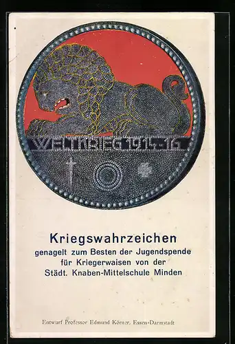 AK Erfurt, Kriegswahrzeichen, genagelt zum Besten d. Jugendspende f. Kriegerwaisen von der Mittelschule III, Kriegshilfe