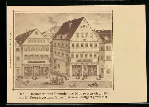 AK Stuttgart, Modewaren-Geschäft von E. Breuninger, Strassenecke