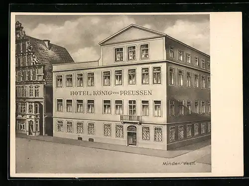 Künstler-AK Minden /Westf., Hotel König von Preussen, Bes. Franz Schmidt