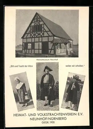 AK Neunhof / Nürnberg, Heimatmuseum Neunhof, Männer und Frau in Tracht