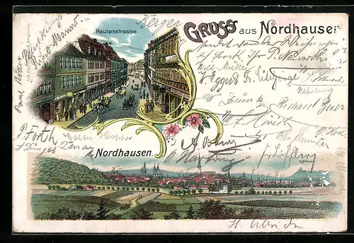 Lithographie Nordhausen, Rautenstrasse, Totalansicht