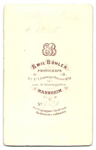 Fotografie Emil Bühler, Mannheim, B7 No.1 Ludwigs-Strasse 34, Bürgerliches Fräulein im Sonntagsstaat